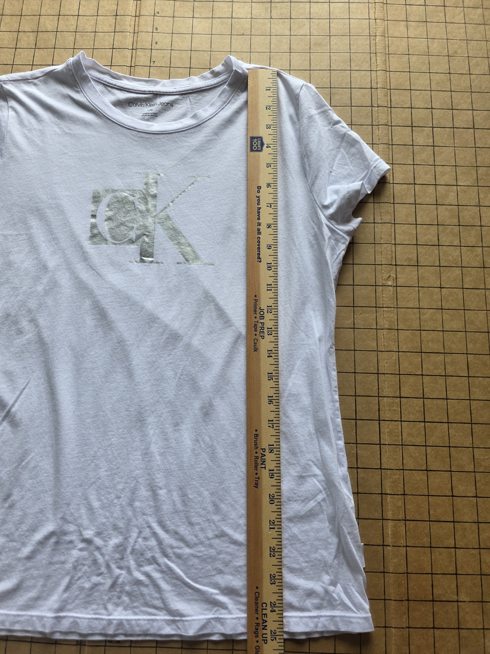 Calvin Klein White CK Logo Tee Metallic Silver Graphic Cotton Modal L - Picture 7 of 12